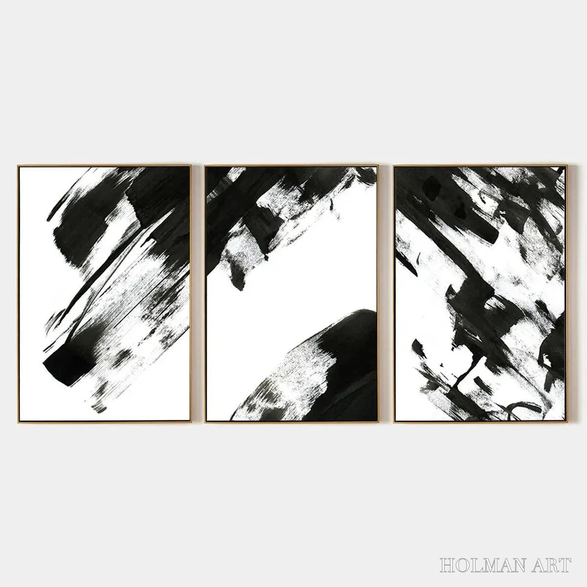 HOLMAN ART Black & White Abstract Triptych – Abstract Painting Set of 3, Vertical - image 1