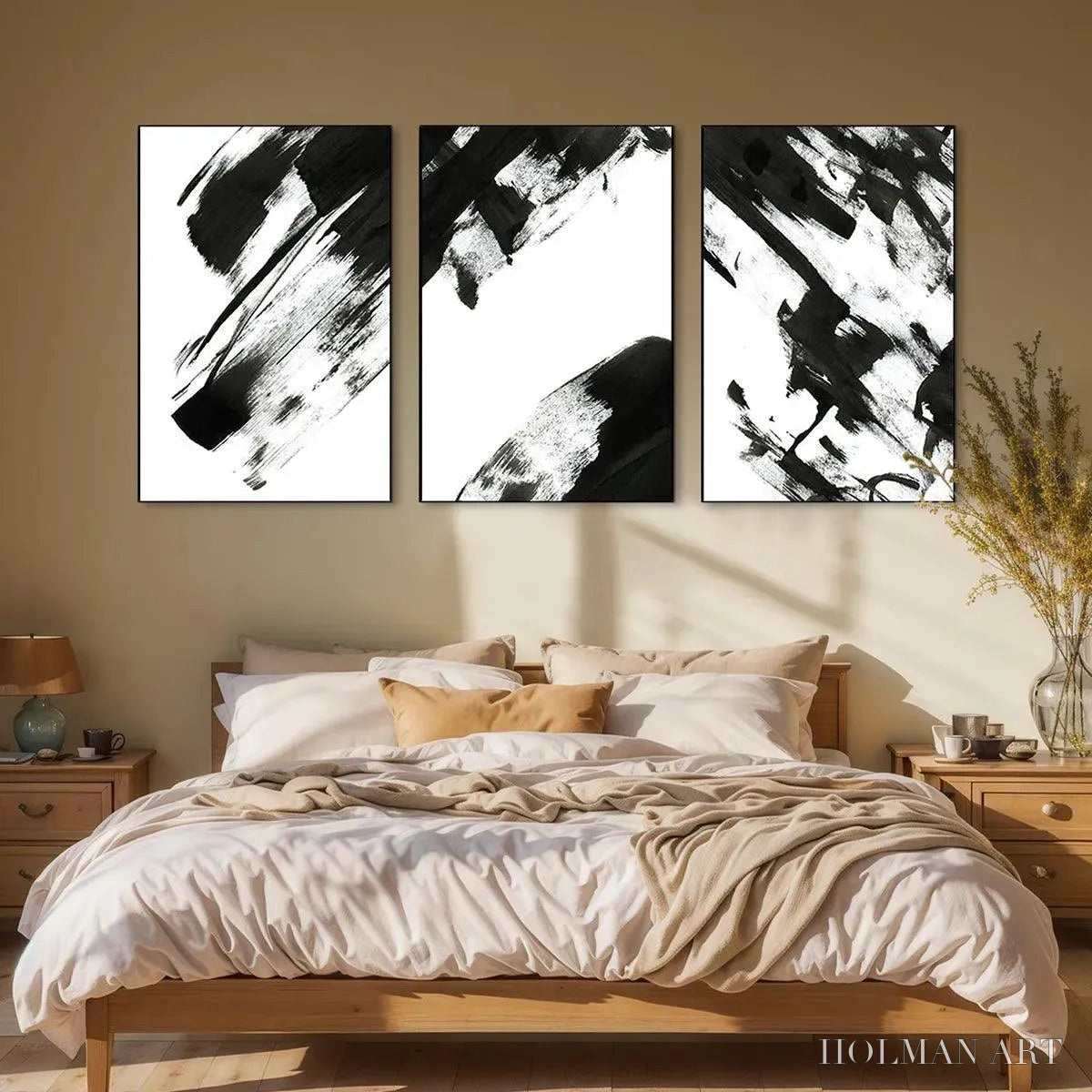 HOLMAN ART Black & White Abstract Triptych – Abstract Painting Set of 3, Vertical - image 4