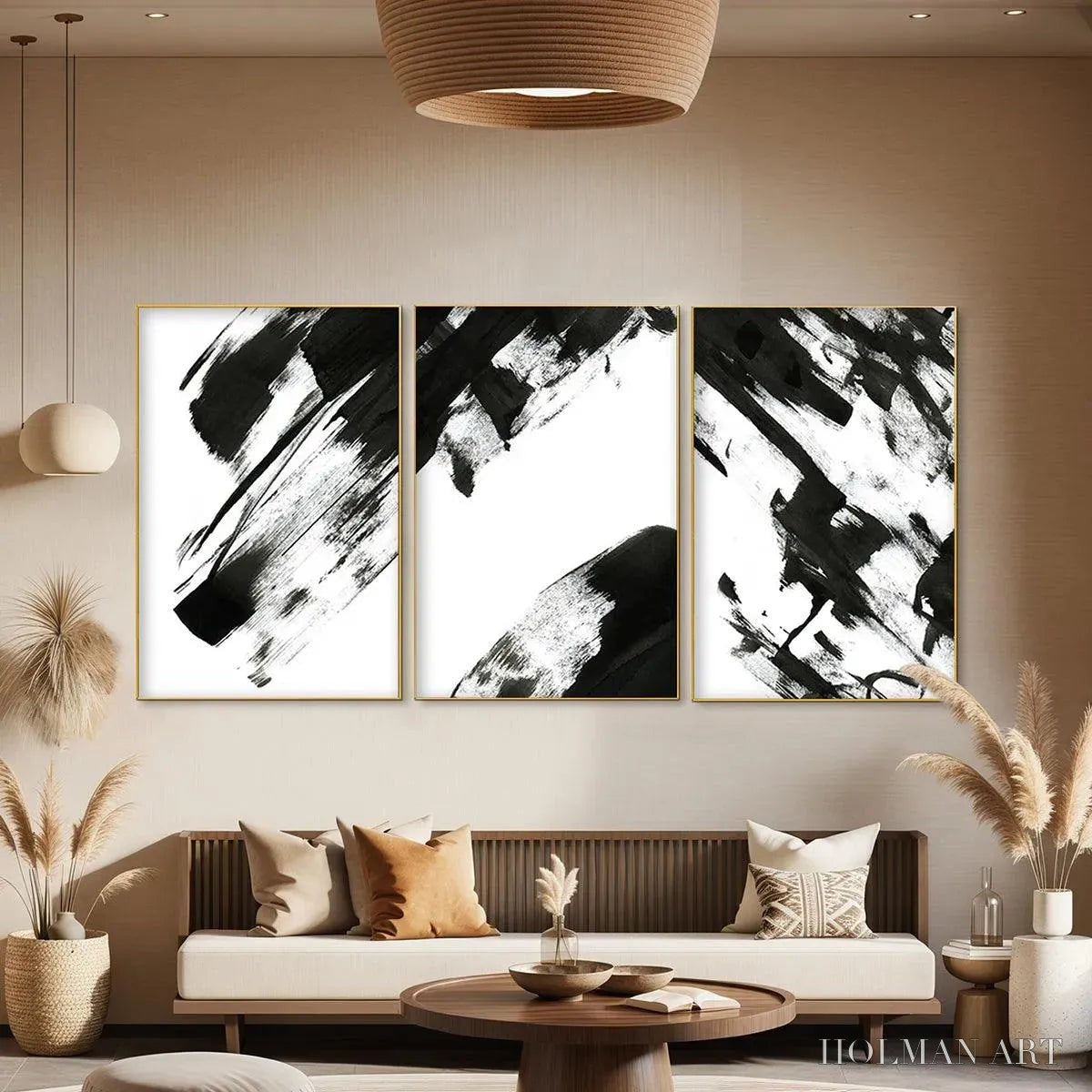 HOLMAN ART Black & White Abstract Triptych – Abstract Painting Set of 3, Vertical - image 5