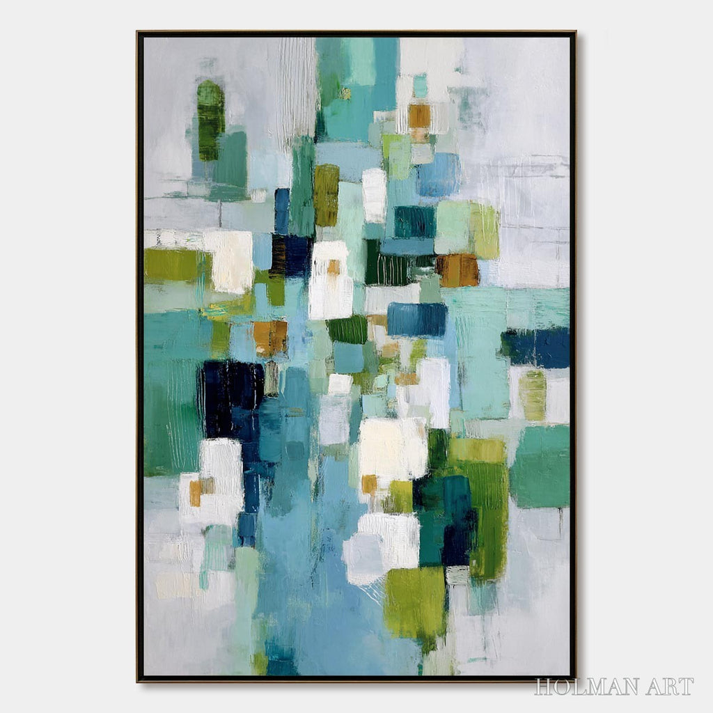 HOLMAN ART Emerald Cascade – Modern Geometric Abstract Painting in Green and Blue - image 1