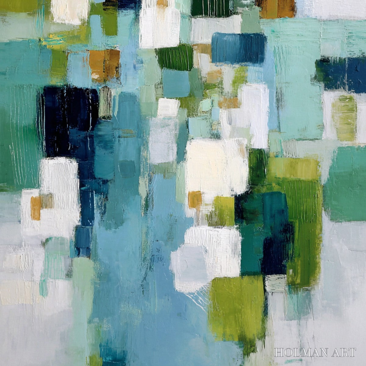 HOLMAN ART Emerald Cascade – Modern Geometric Abstract Painting in Green and Blue - image 3