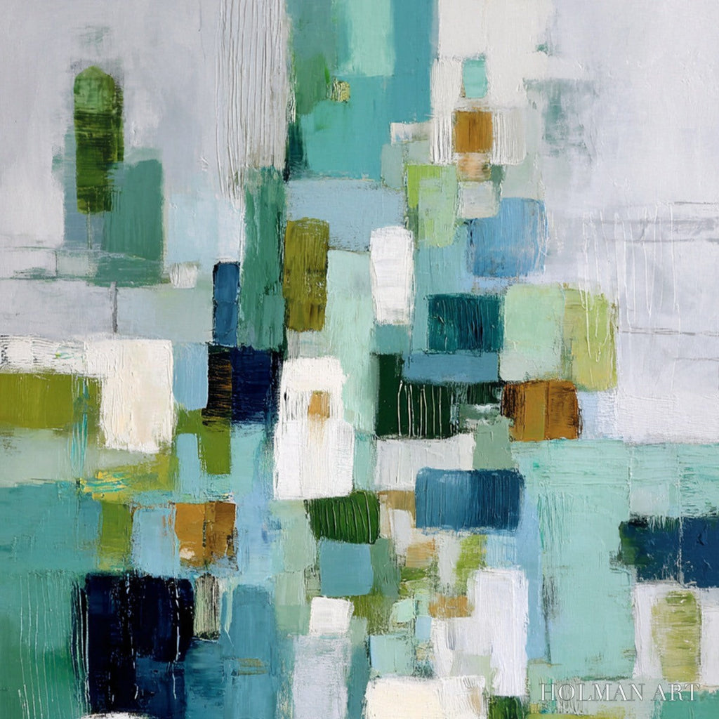 HOLMAN ART Emerald Cascade – Modern Geometric Abstract Painting in Green and Blue - image 5