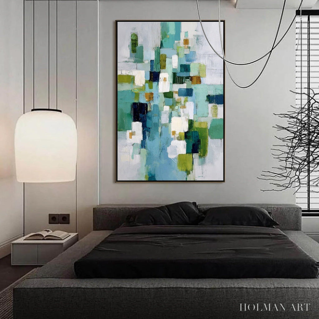 HOLMAN ART Emerald Cascade – Modern Geometric Abstract Painting in Green and Blue - image 6