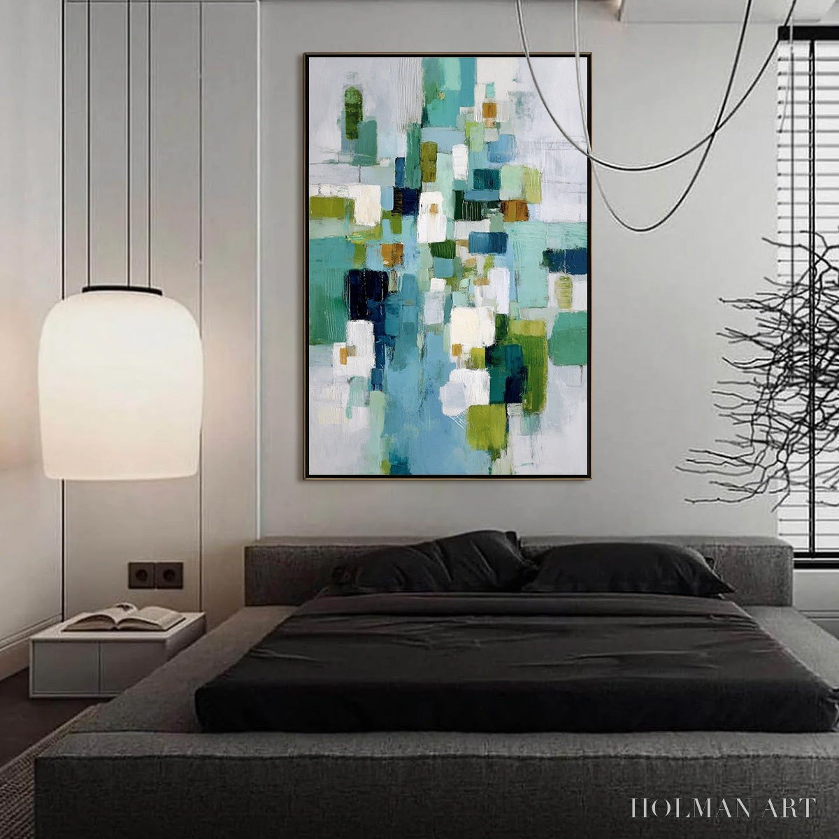 HOLMAN ART Emerald Cascade – Modern Geometric Abstract Painting in Green and Blue - image 6