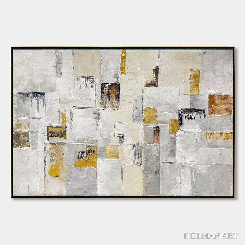 HOLMAN ART Ready to Ship | Golden Intersection – Abstract Geometric Textured Oil - image 1