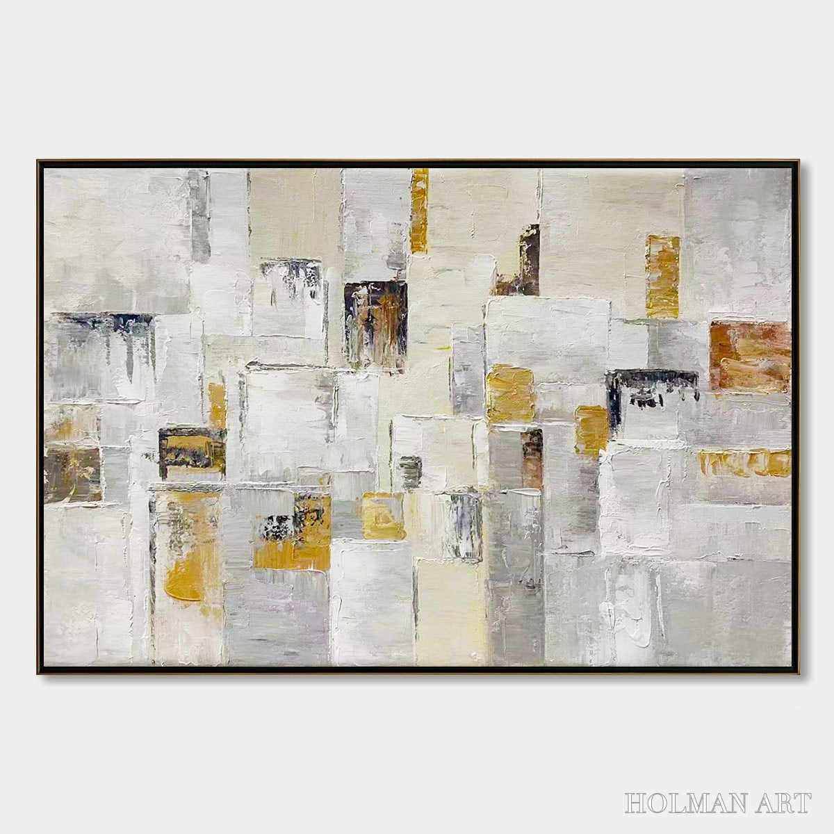 HOLMAN ART Ready to Ship | Golden Intersection – Abstract Geometric Textured Oil - image 1