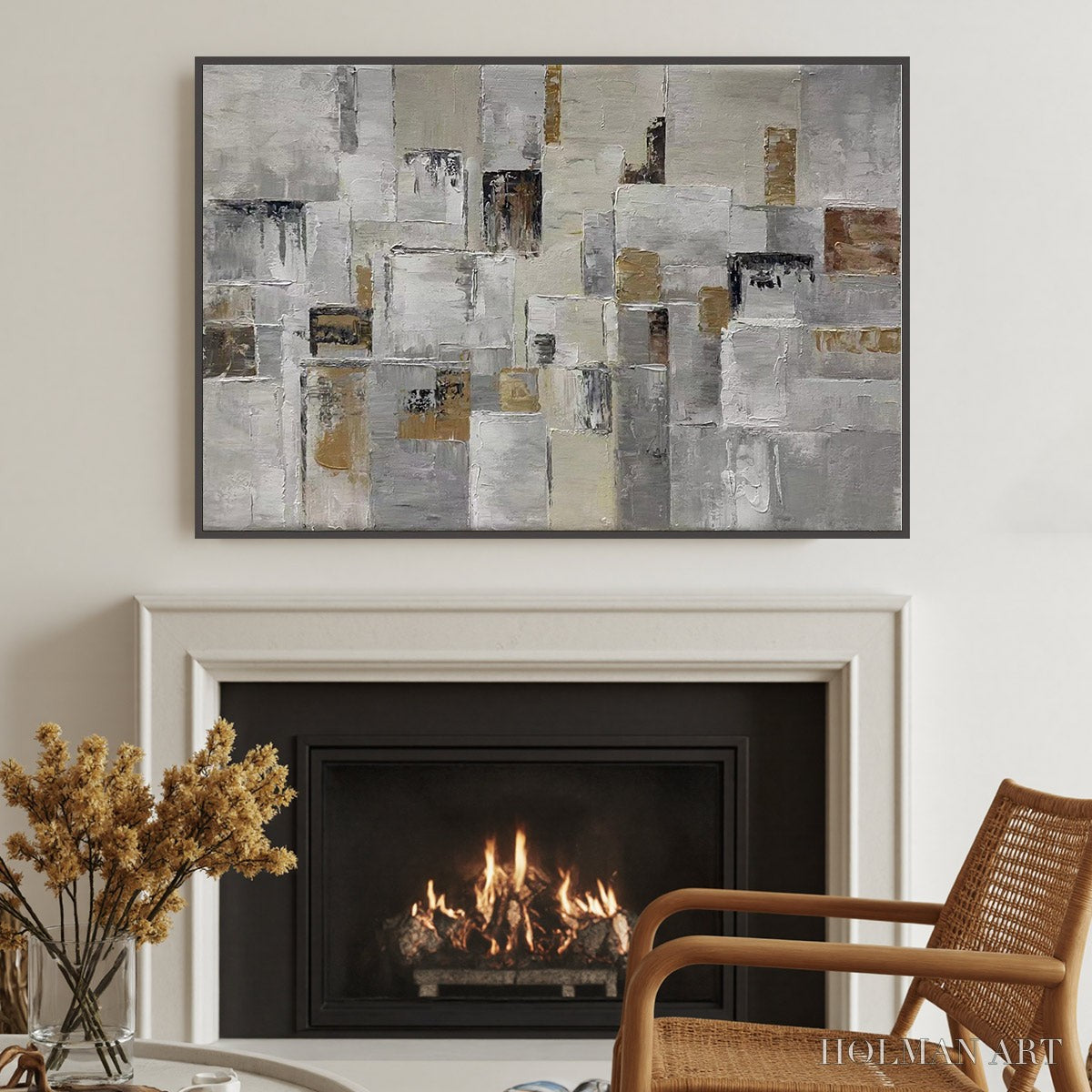 HOLMAN ART Ready to Ship | Golden Intersection – Abstract Geometric Textured Oil - image 3