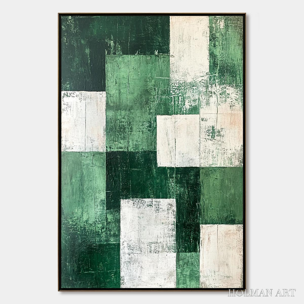 HOLMAN ART Verdant Blocks – Textured Abstract Grid Oil Painting - image 1