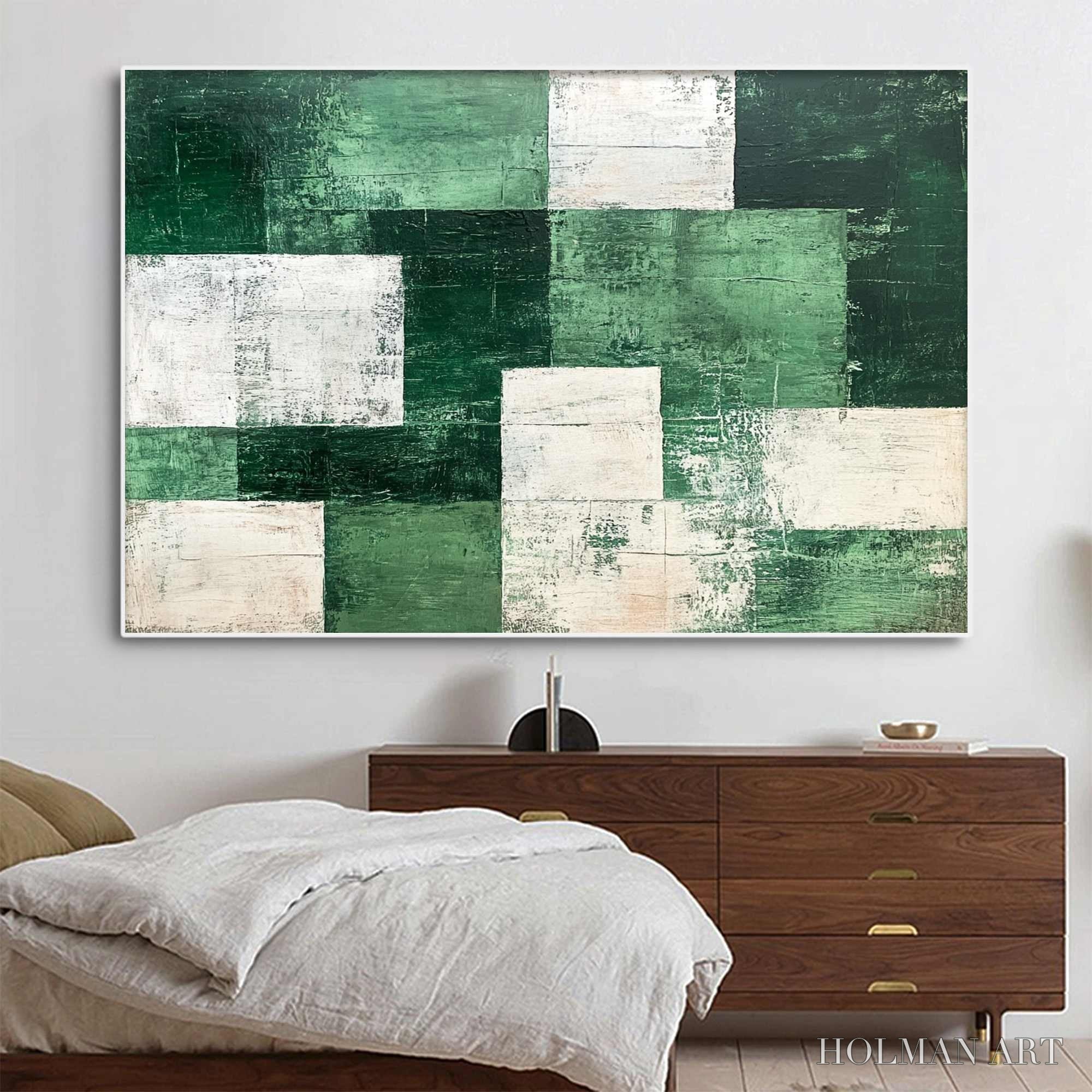 HOLMAN ART Verdant Blocks – Textured Abstract Grid Oil Painting - image 3