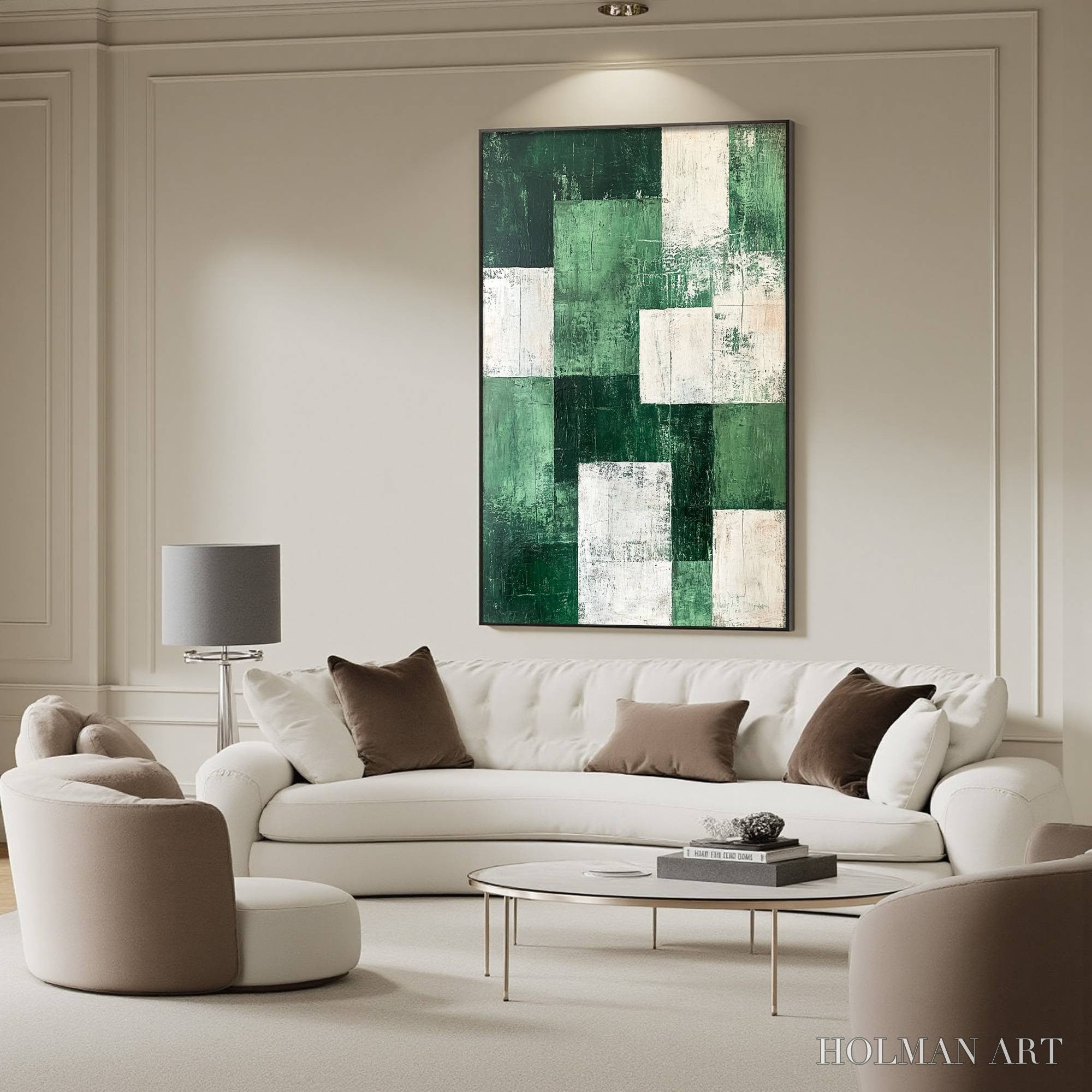 HOLMAN ART Verdant Blocks – Textured Abstract Grid Oil Painting - image 4