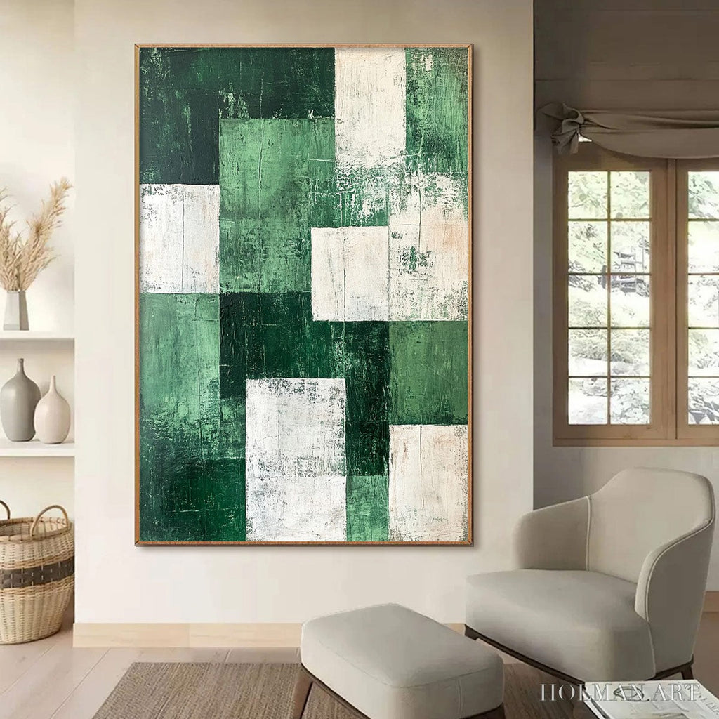 HOLMAN ART Verdant Blocks – Textured Abstract Grid Oil Painting - image 5