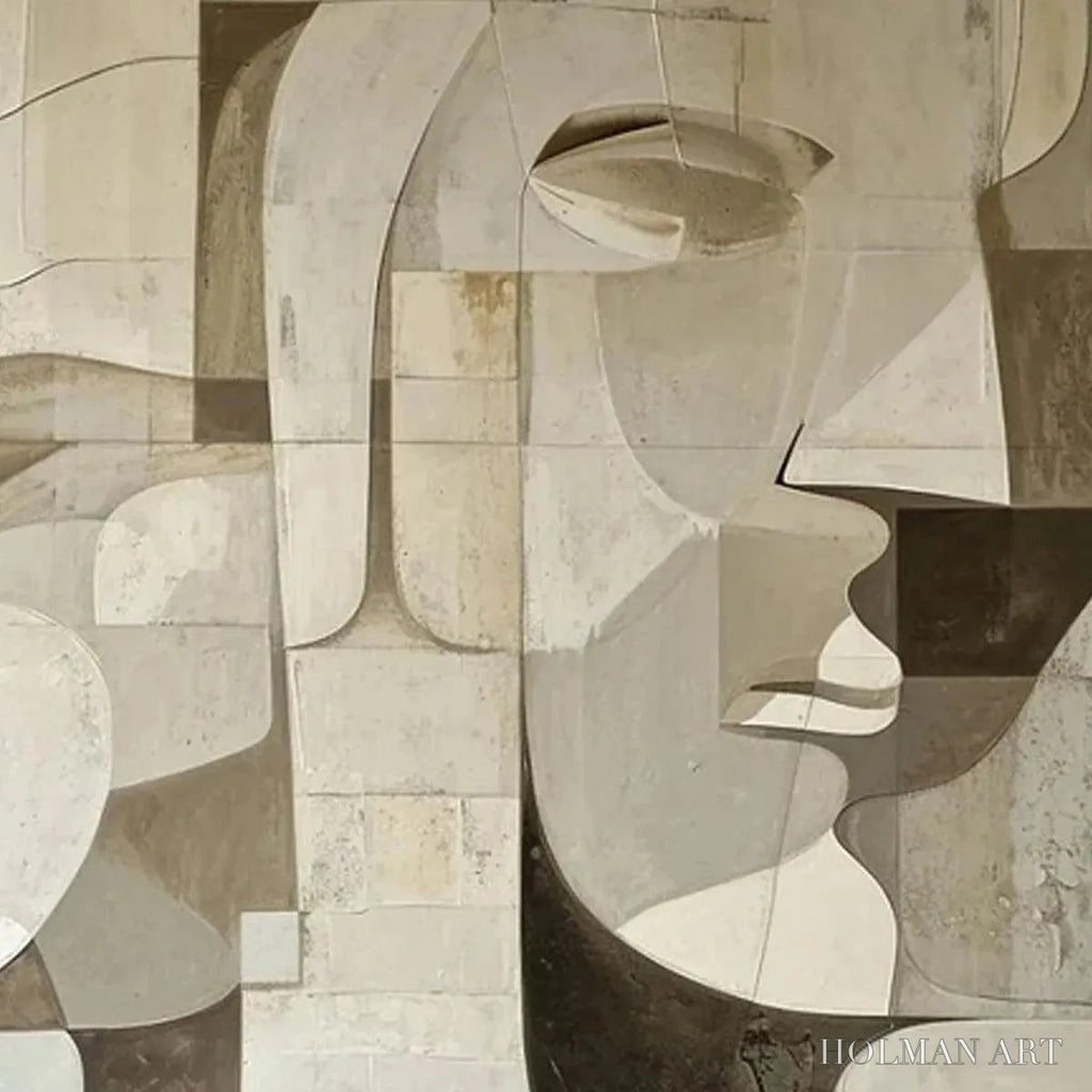 HOLMAN ART Abstract Faces – Cubist Painting, Neutral Tones , Square Canvas Art, Modern Decor - image 3