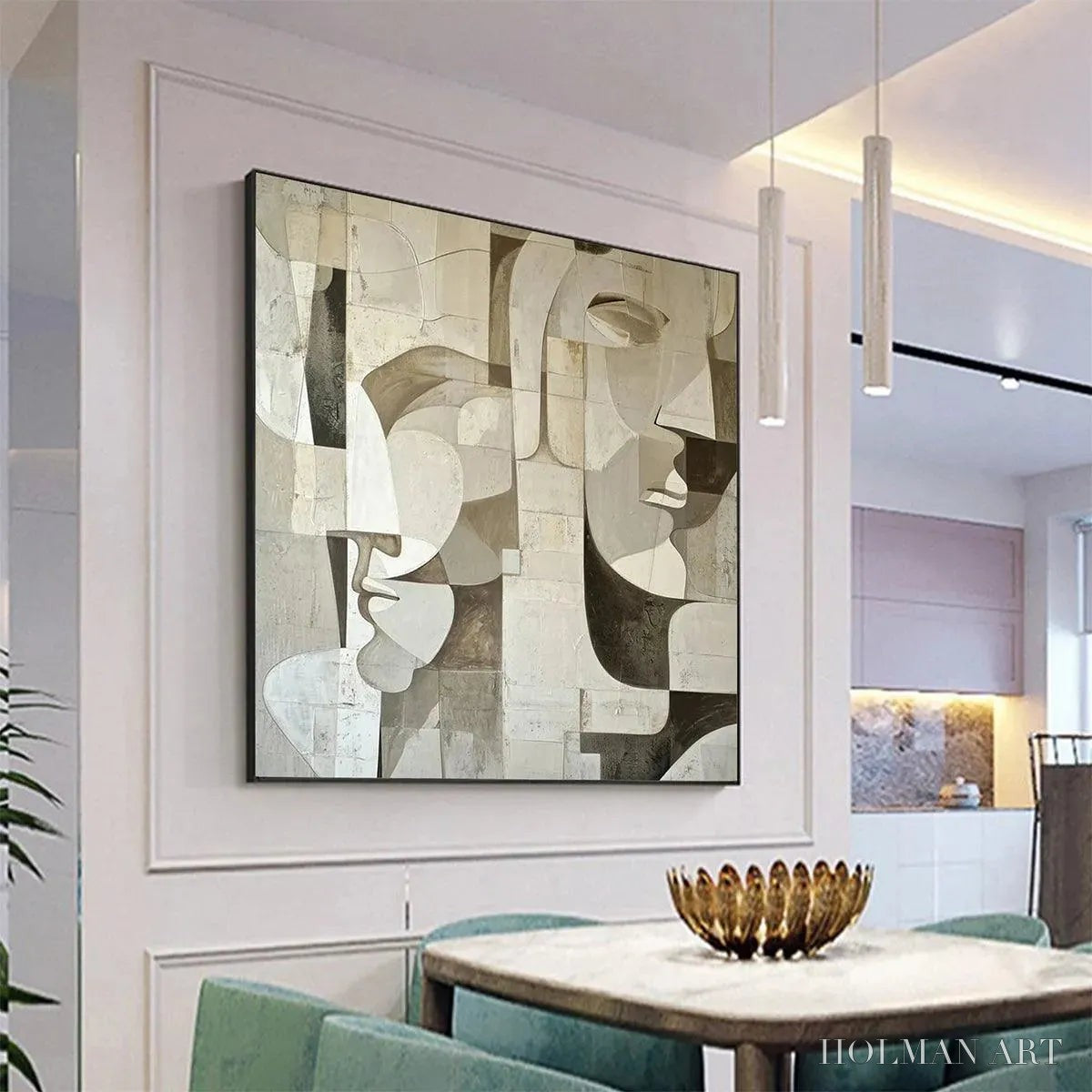 HOLMAN ART Abstract Faces – Cubist Painting, Neutral Tones , Square Canvas Art, Modern Decor - image 4