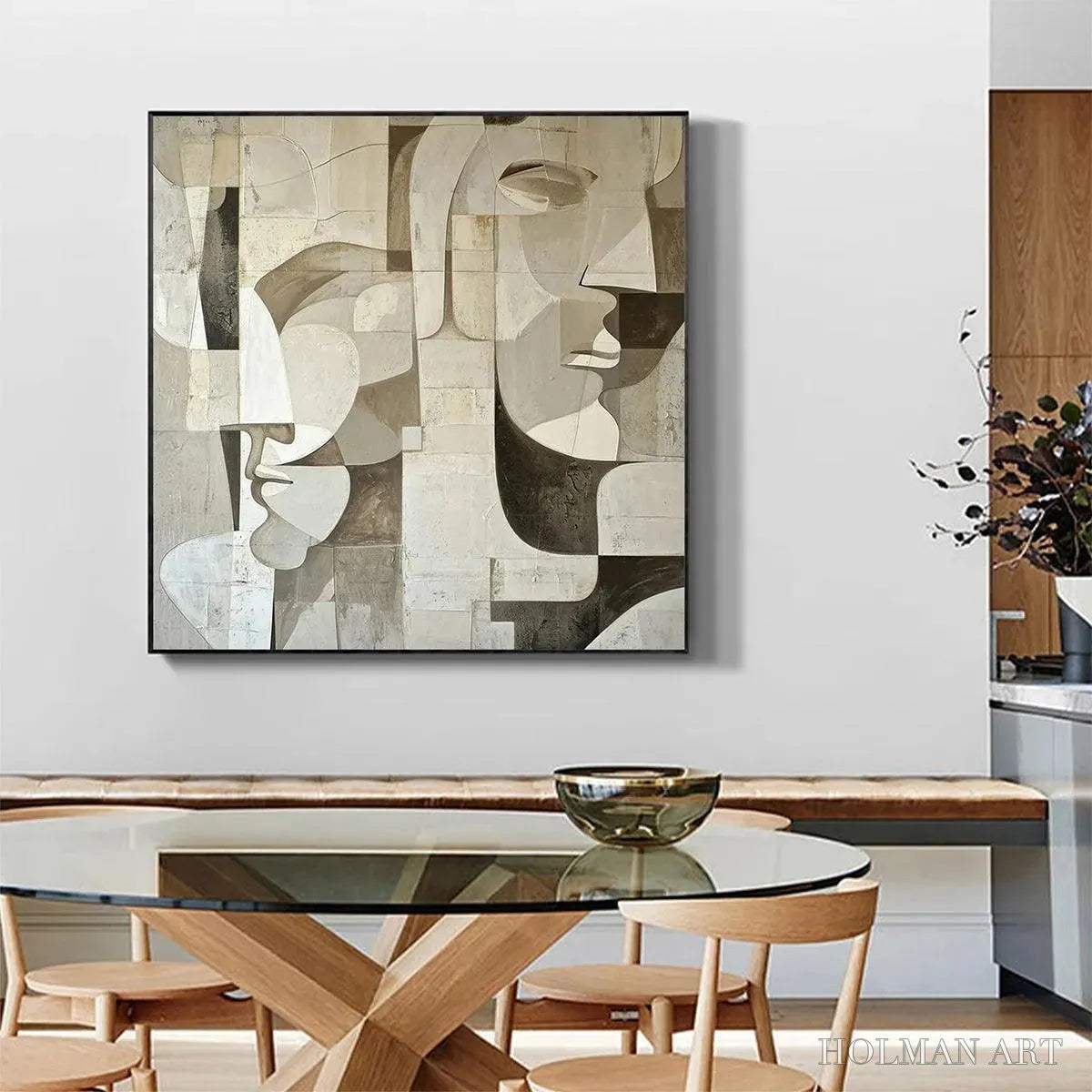 HOLMAN ART Abstract Faces – Cubist Painting, Neutral Tones , Square Canvas Art, Modern Decor - image 5