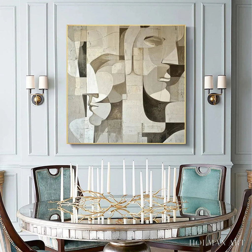 HOLMAN ART Abstract Faces – Cubist Painting, Neutral Tones , Square Canvas Art, Modern Decor - image 6