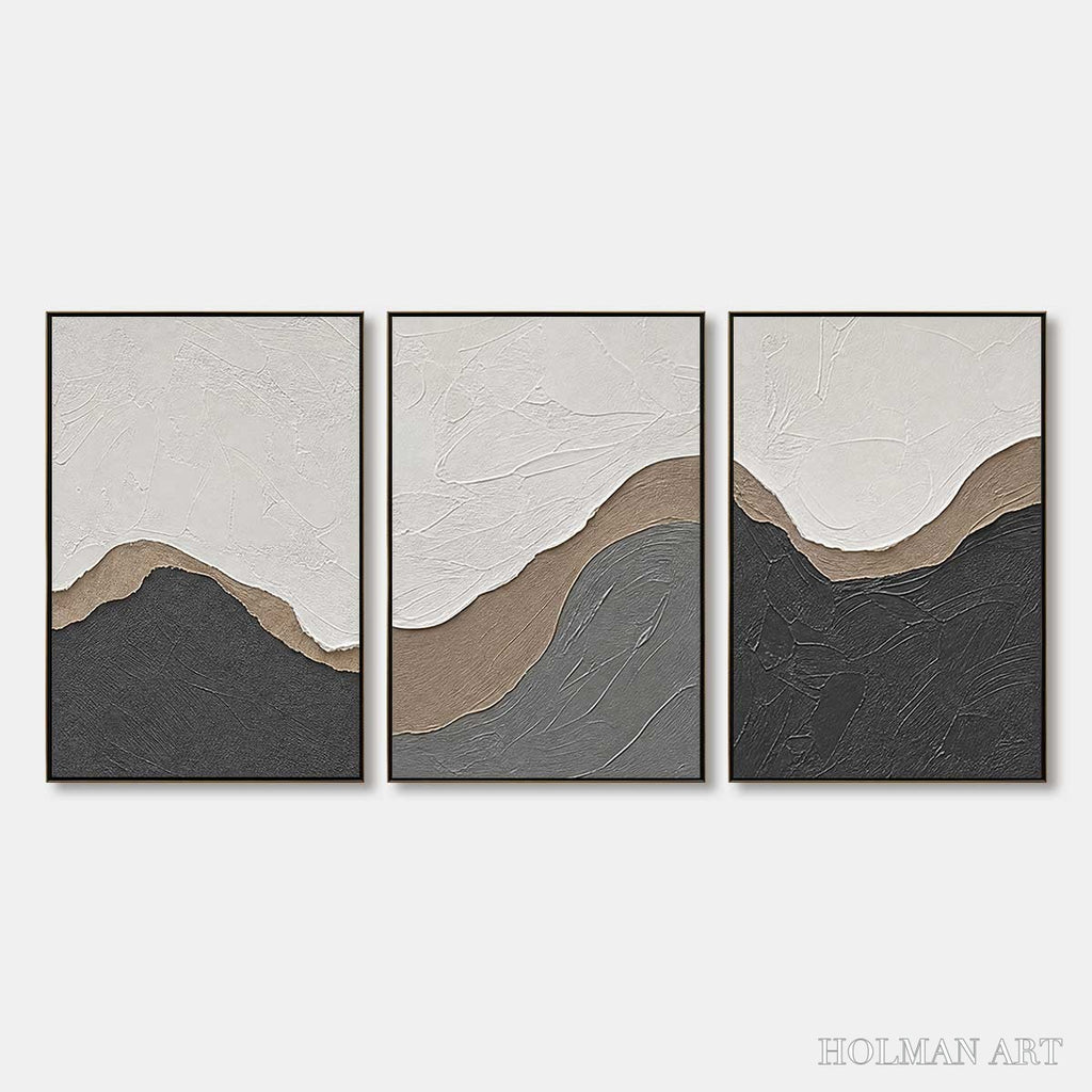HOLMAN ART Terra Firma – Textured Minimalist Abstract Earth-Tone Triptych - image 1