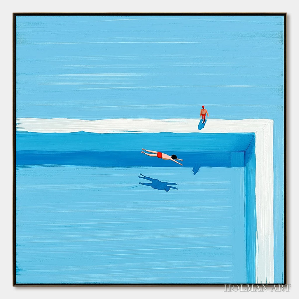 HOLMAN ART the Plunge – Minimalist Blue Art of a Summer Pool Scene - image 1