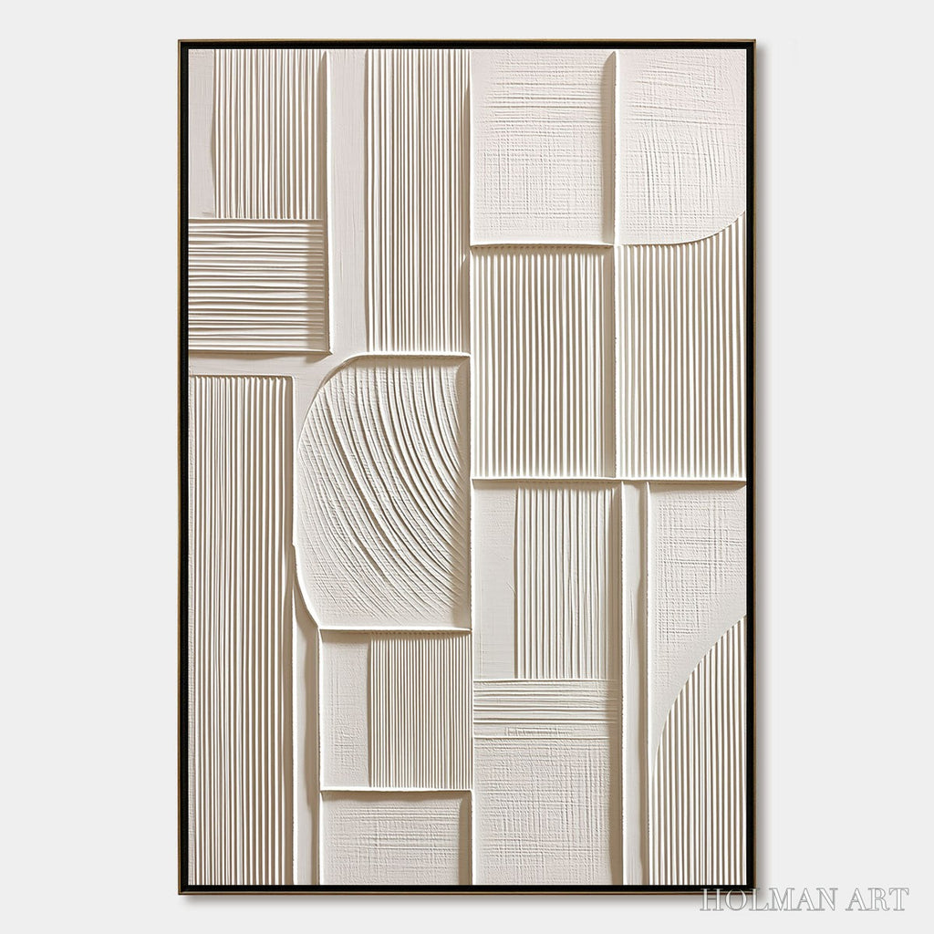 HOLMAN ART Structured Calm – Textured White Minimalist Abstract - image 1