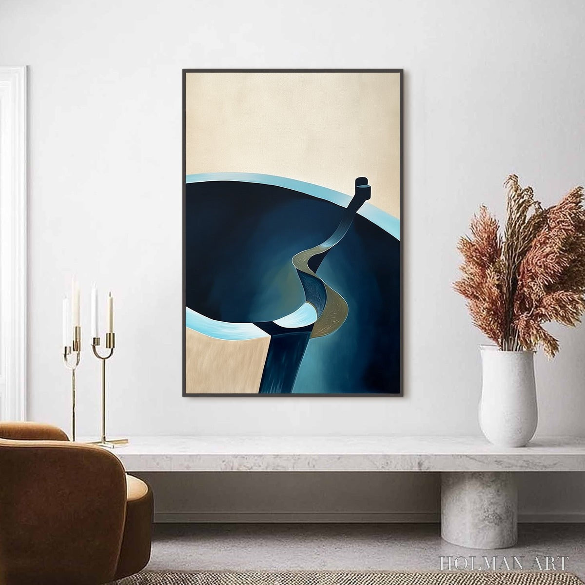 HOLMAN ART Voyage – Modern Minimalist Abstract Painting in Blue and Beige - image 2