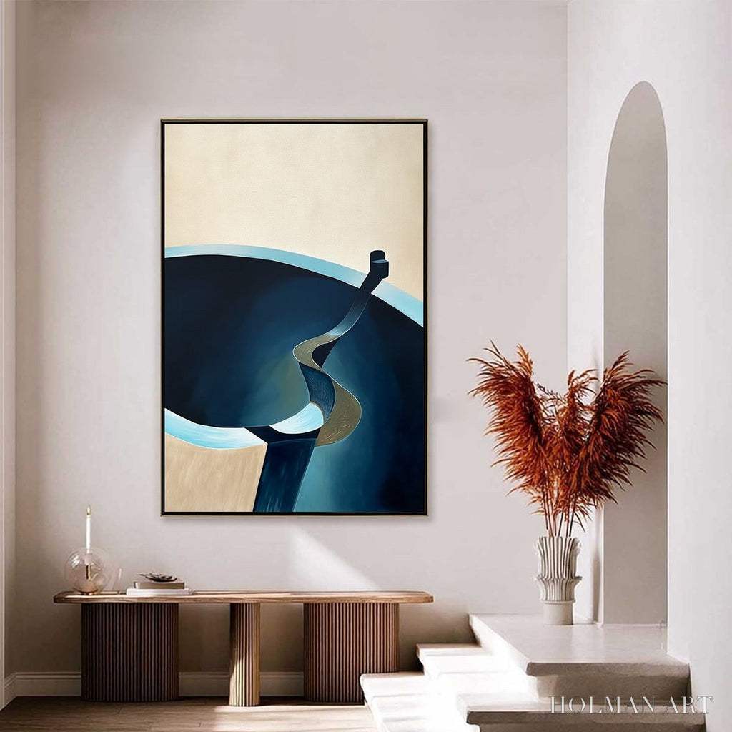 HOLMAN ART Voyage – Modern Minimalist Abstract Painting in Blue and Beige - image 4