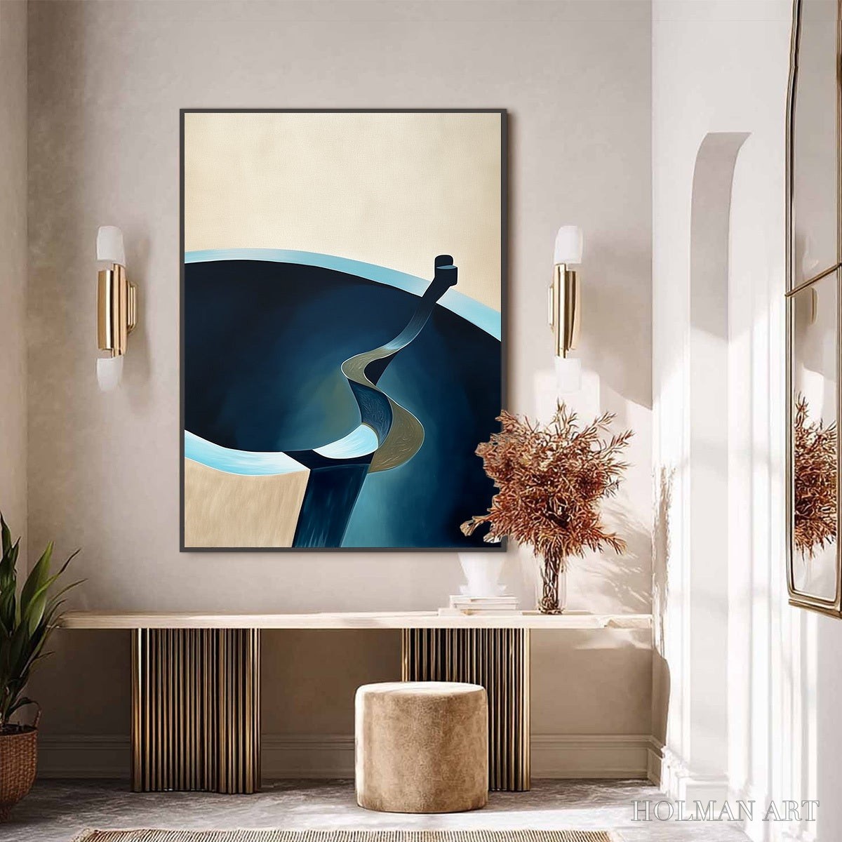 HOLMAN ART Voyage – Modern Minimalist Abstract Painting in Blue and Beige - image 6