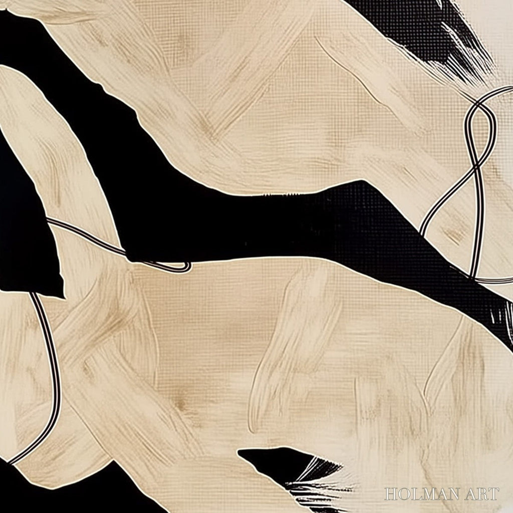 HOLMAN ART Intertwined – Large Vertical Minimalist Black and Beige Abstract Painting - image 5