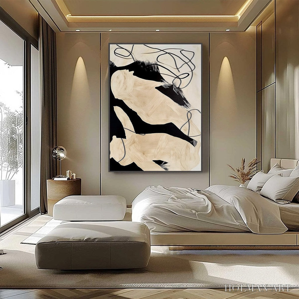 HOLMAN ART Intertwined – Large Vertical Minimalist Black and Beige Abstract Painting - image 6