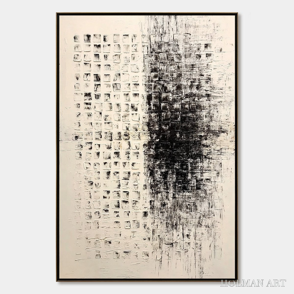 HOLMAN ART Static – Large Textured Black and White Minimalist Abstract Painting - image 1