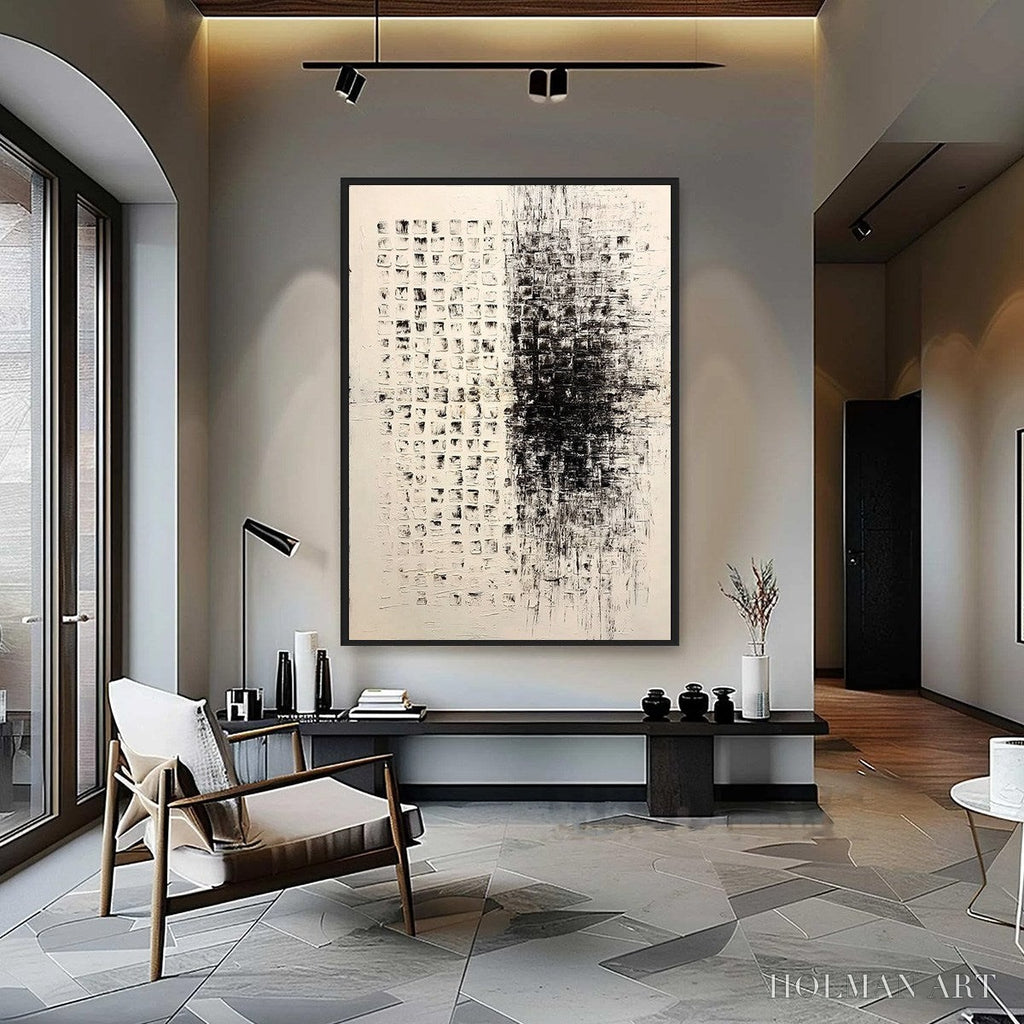 HOLMAN ART Static – Large Textured Black and White Minimalist Abstract Painting - image 2