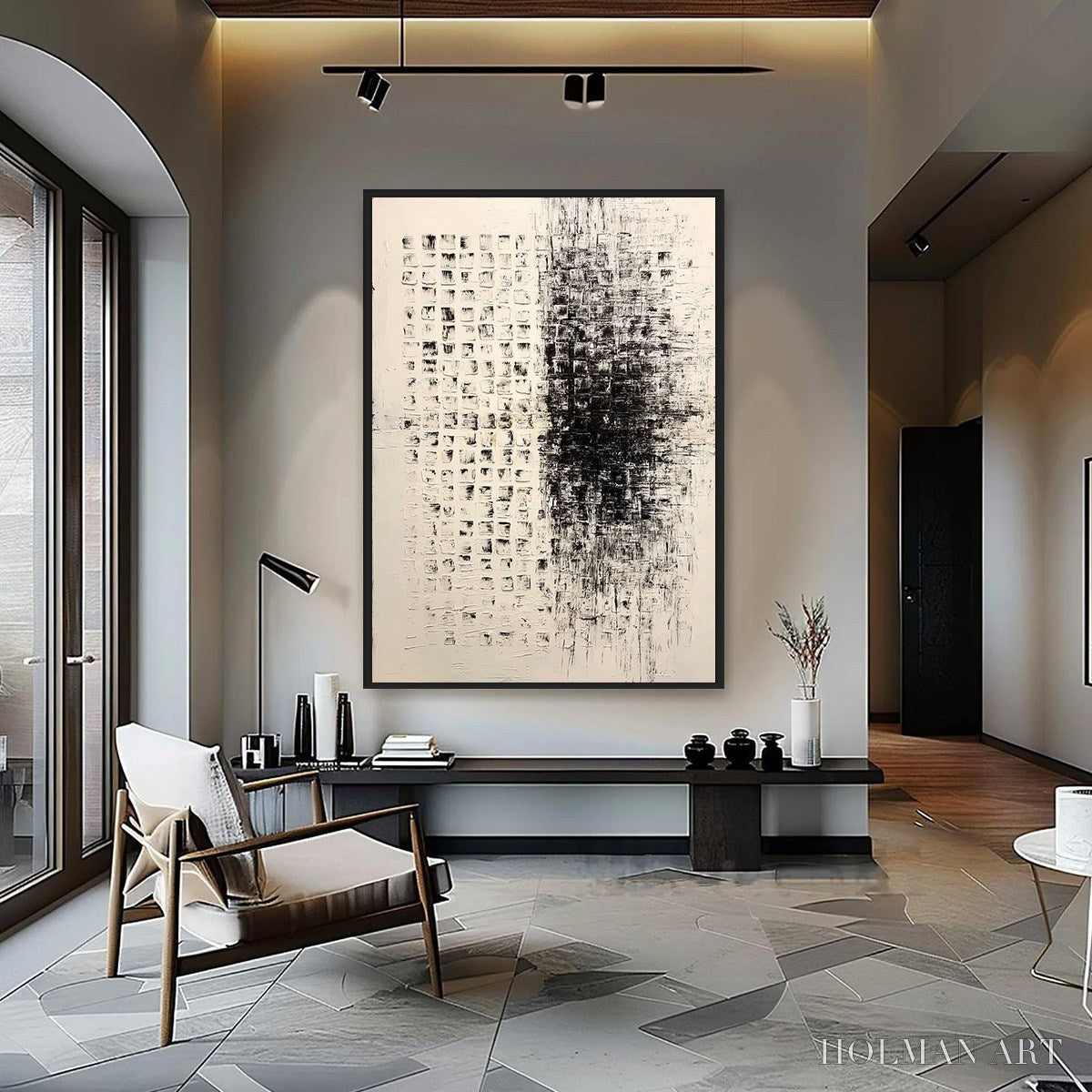 HOLMAN ART Static – Large Textured Black and White Minimalist Abstract Painting - image 2