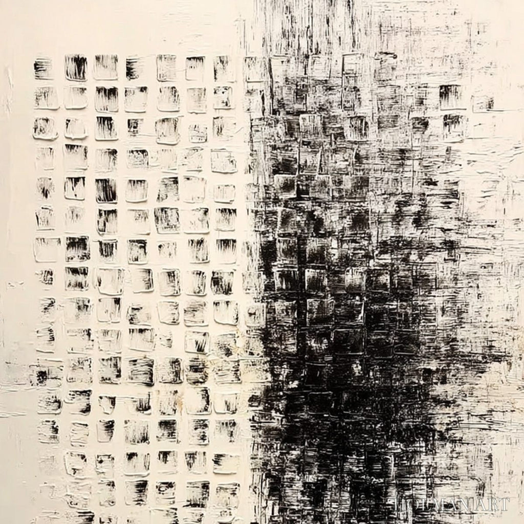 HOLMAN ART Static – Large Textured Black and White Minimalist Abstract Painting - image 3