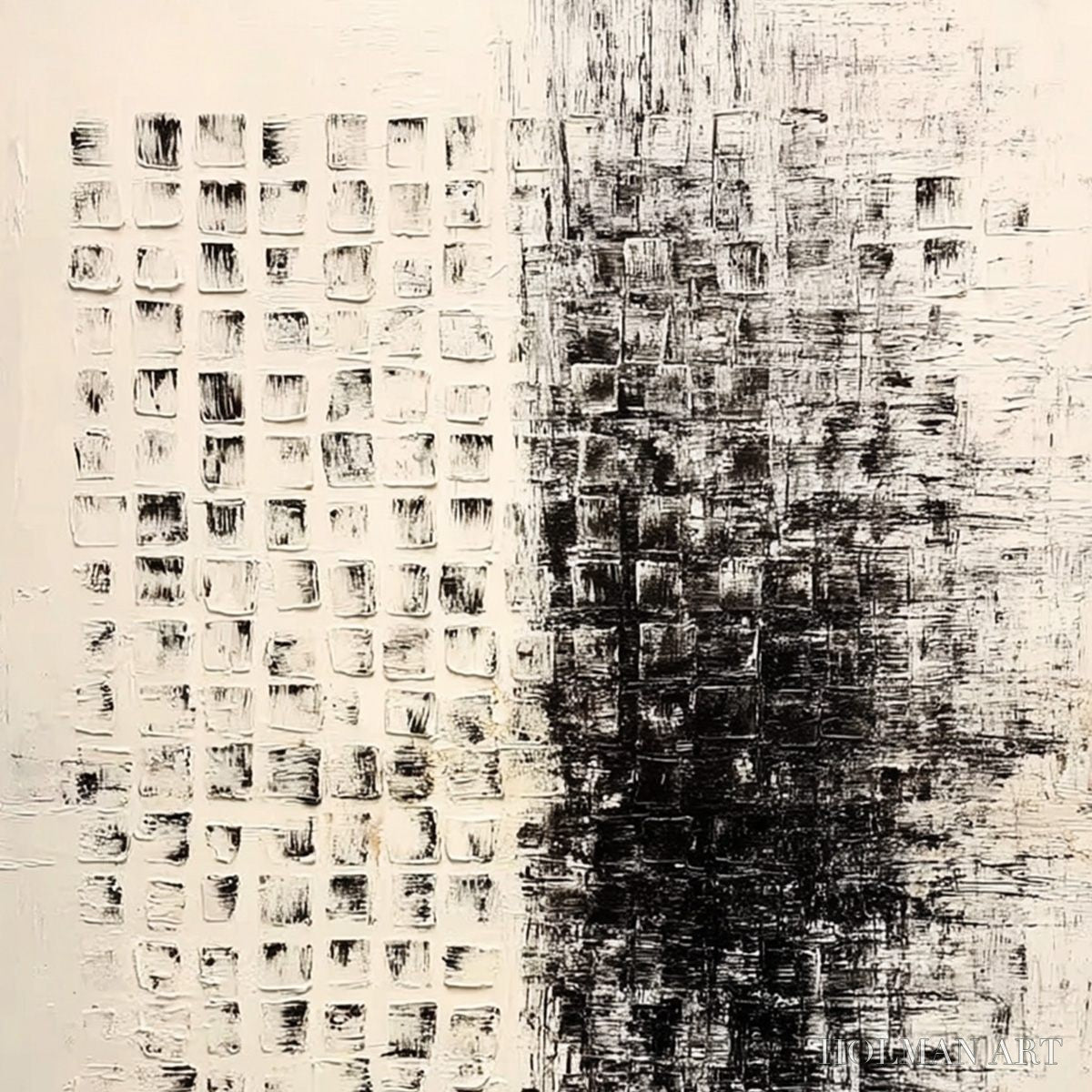 HOLMAN ART Static – Large Textured Black and White Minimalist Abstract Painting - image 3