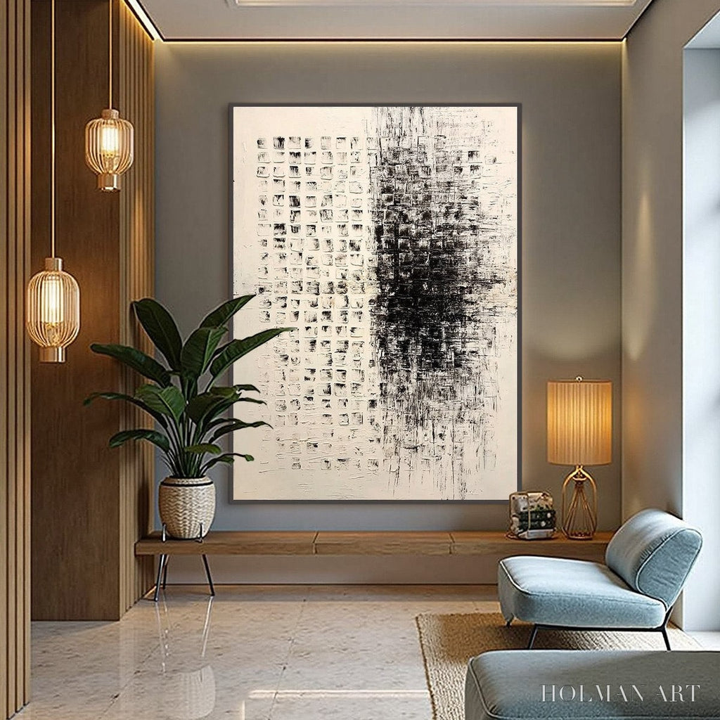 HOLMAN ART Static – Large Textured Black and White Minimalist Abstract Painting - image 4