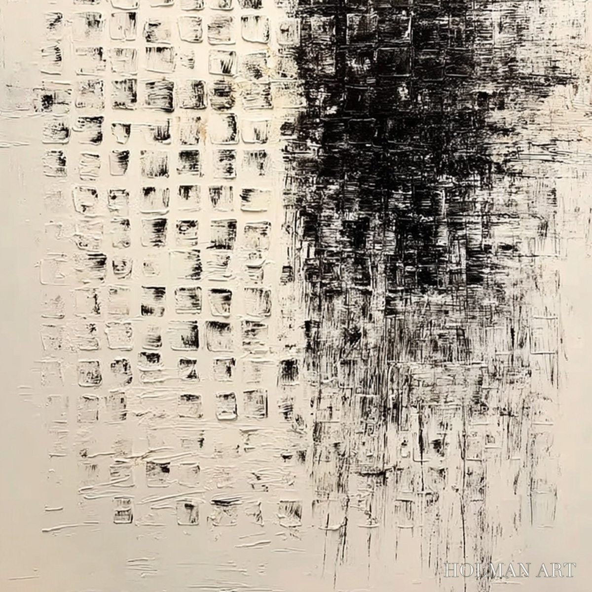 HOLMAN ART Static – Large Textured Black and White Minimalist Abstract Painting - image 5