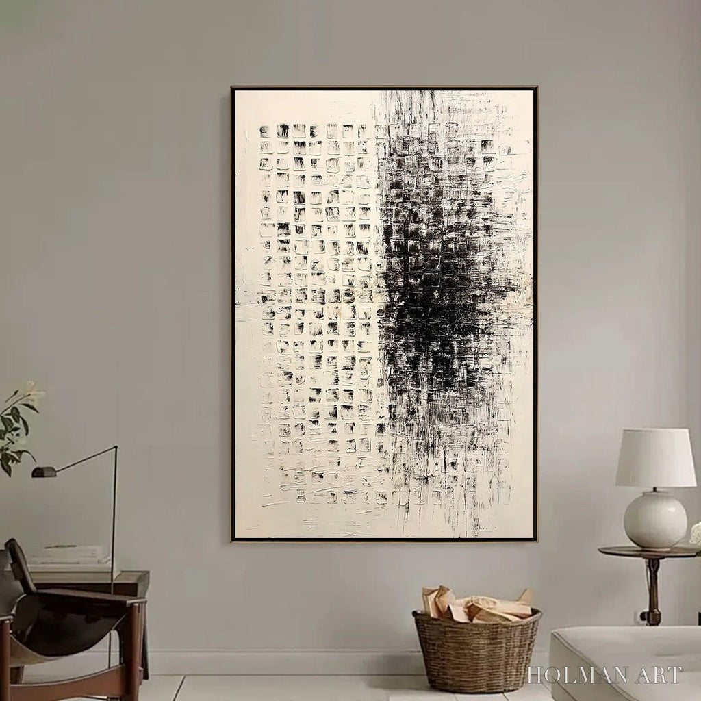 HOLMAN ART Static – Large Textured Black and White Minimalist Abstract Painting - image 6