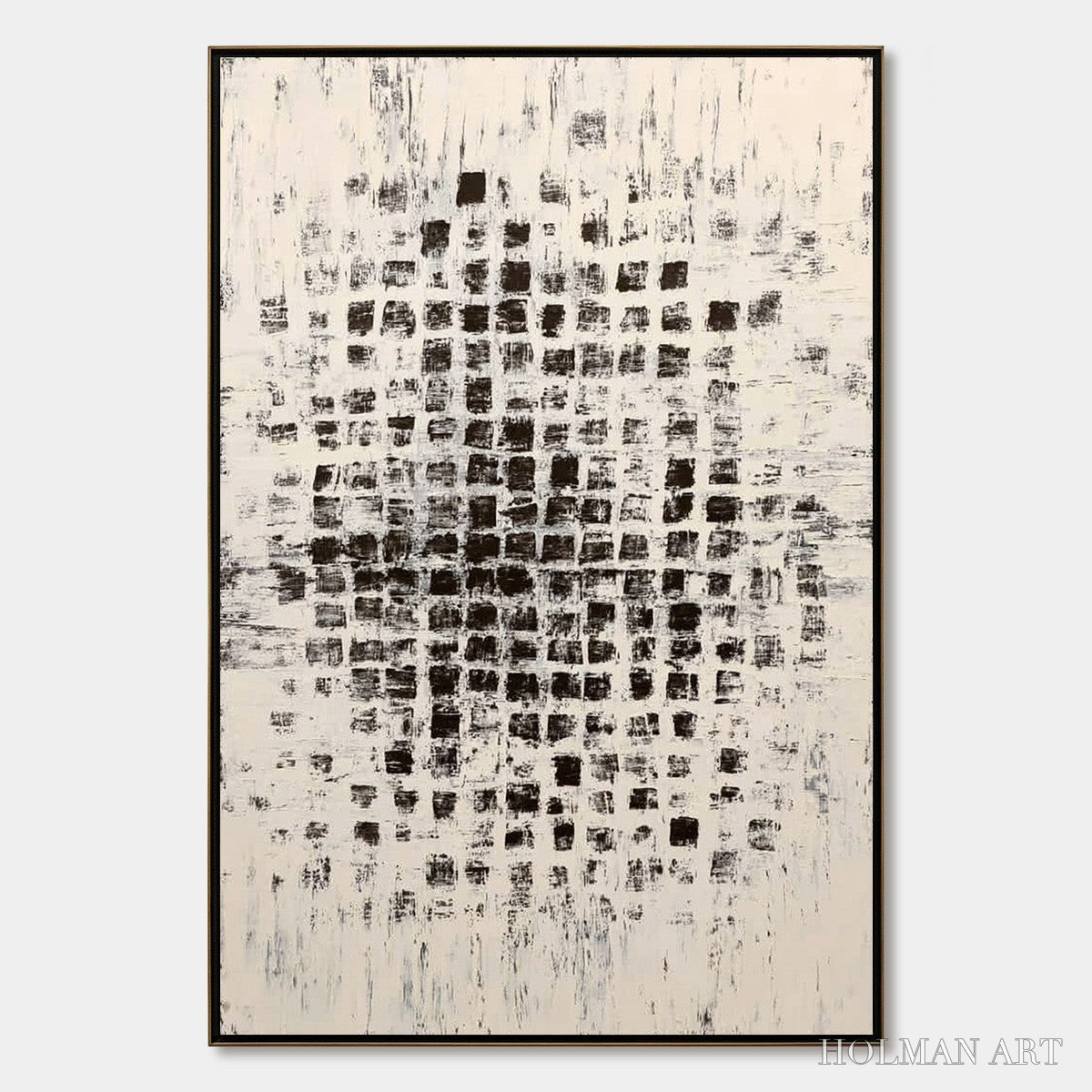 HOLMAN ART Matrix – Large Black and White Textured Abstract Grid Painting - image 1