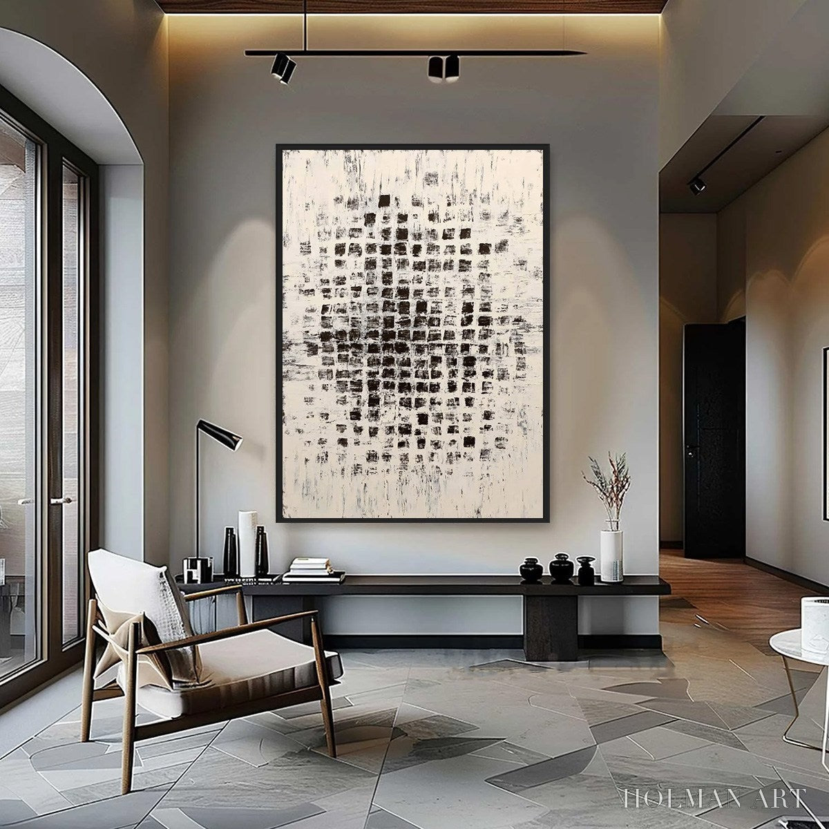 HOLMAN ART Matrix – Large Black and White Textured Abstract Grid Painting - image 2