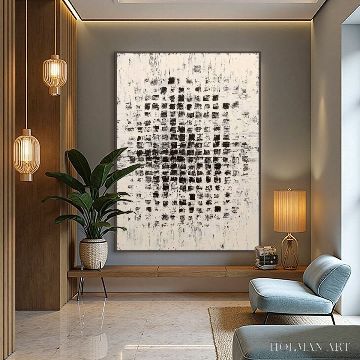HOLMAN ART Matrix – Large Black and White Textured Abstract Grid Painting - image 4