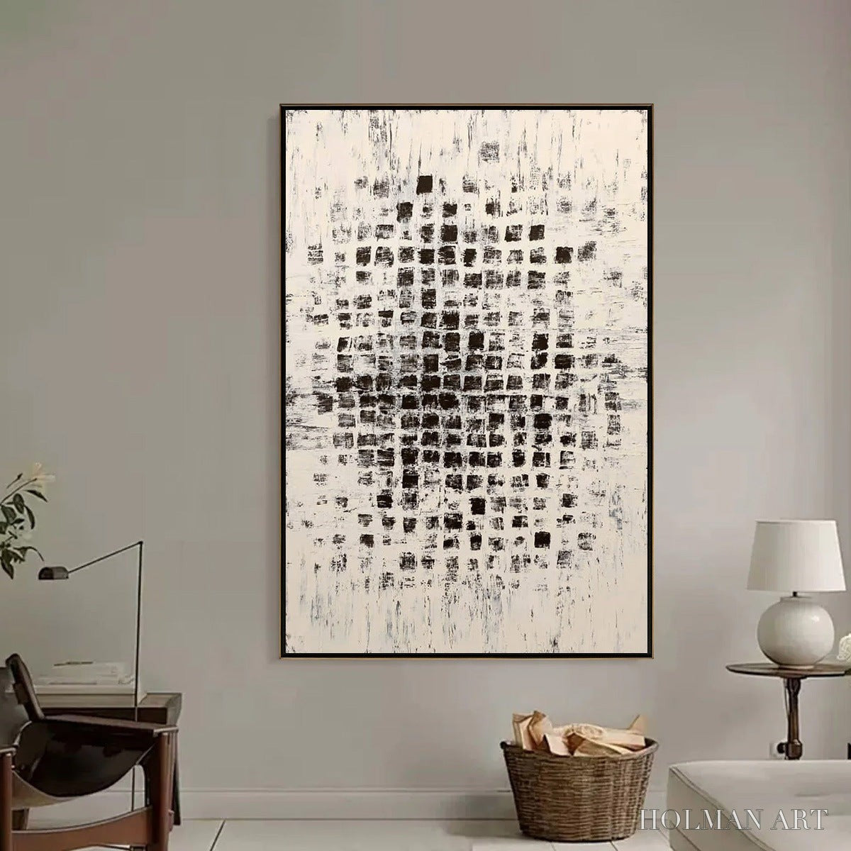 HOLMAN ART Matrix – Large Black and White Textured Abstract Grid Painting - image 6