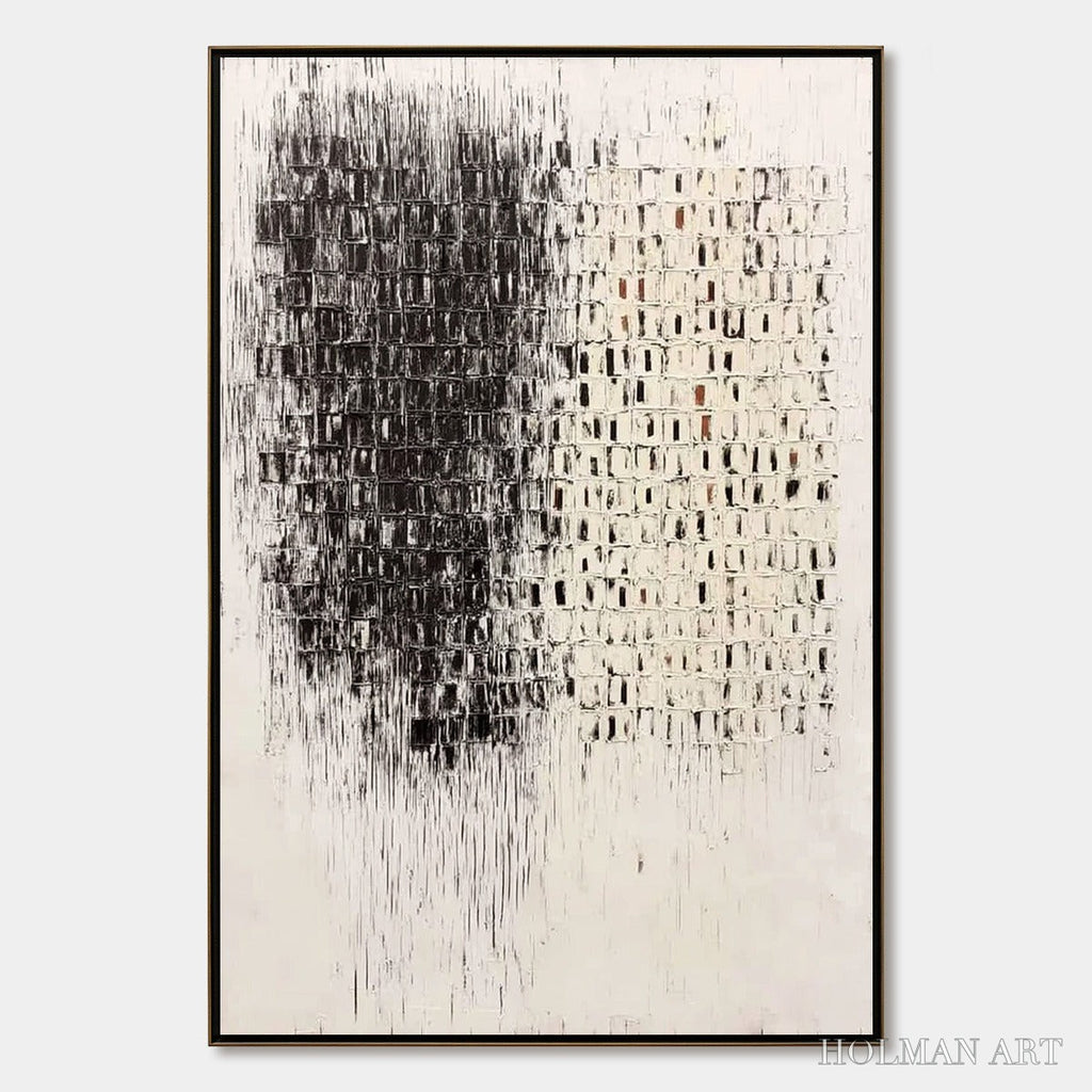 HOLMAN ART Fragment – Textured Minimalist Black and White Architectural Painting - image 1