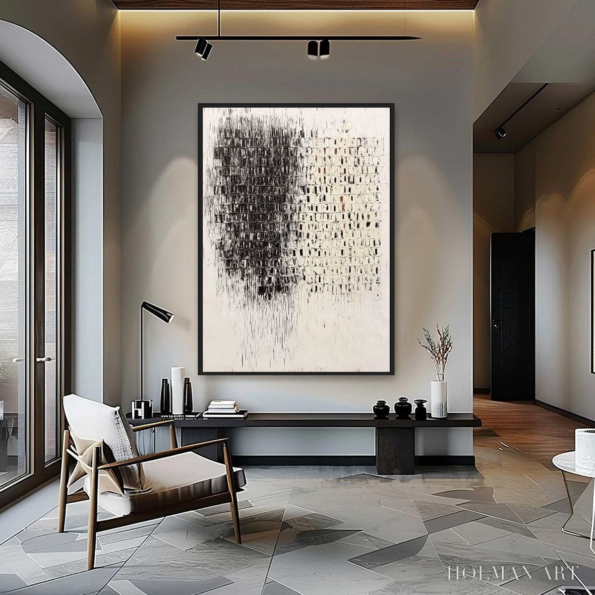 HOLMAN ART Fragment – Textured Minimalist Black and White Architectural Painting - image 2
