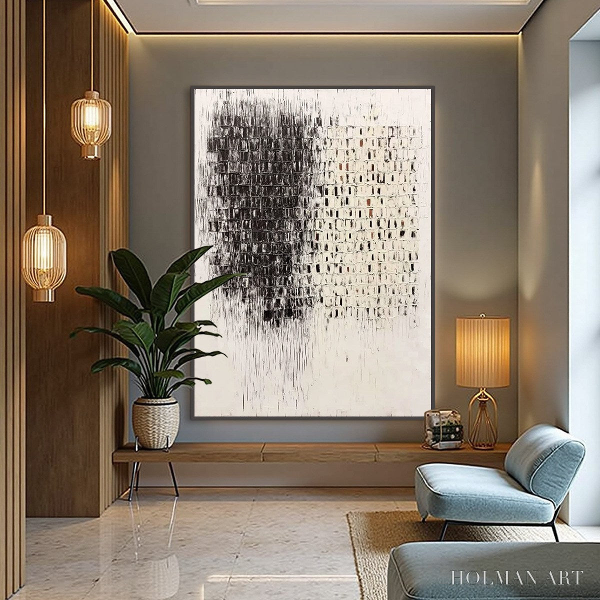 HOLMAN ART Fragment – Textured Minimalist Black and White Architectural Painting - image 4