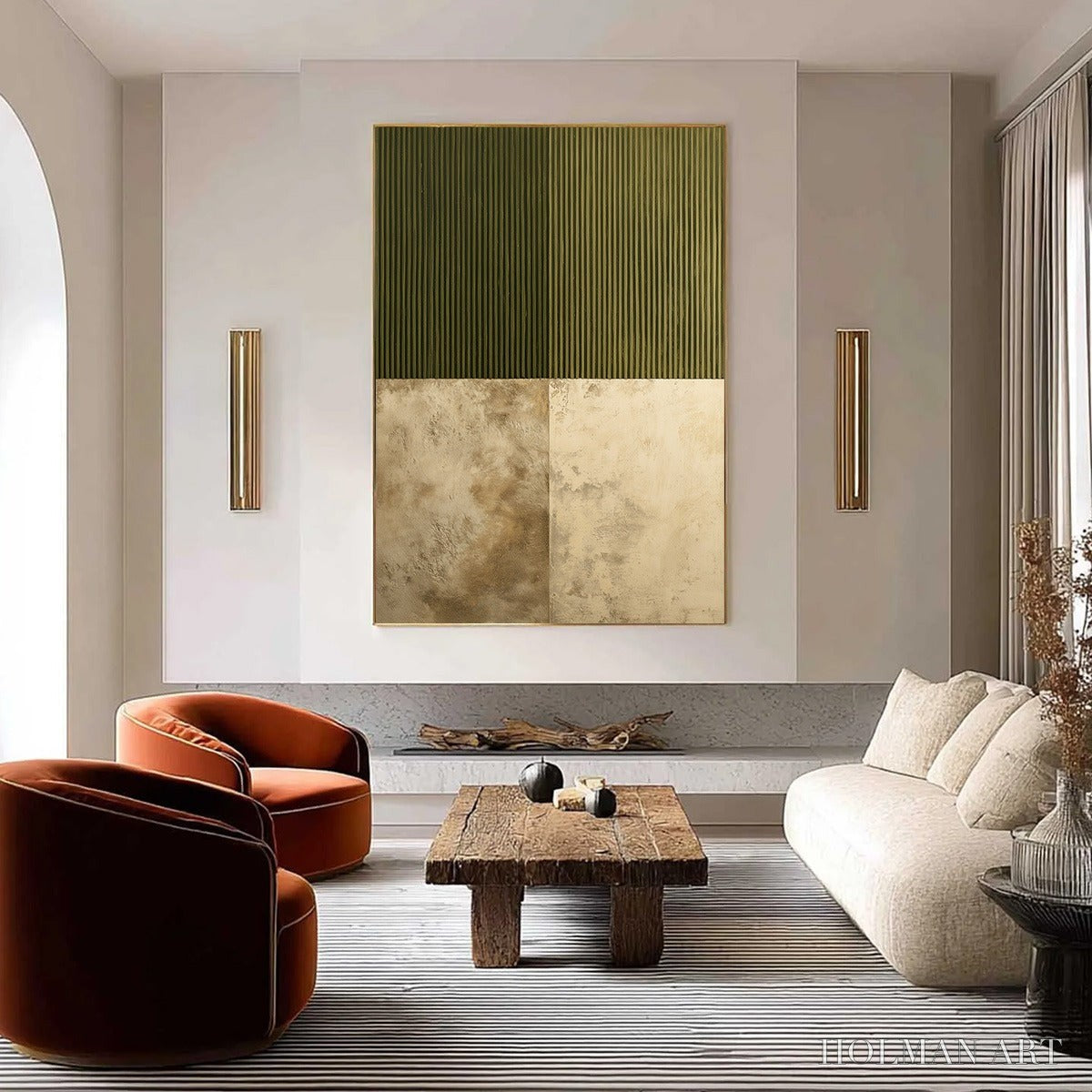HOLMAN ART Earthen Rhythm – Textured Minimalist Abstract Painting in Green and Beige - image 2