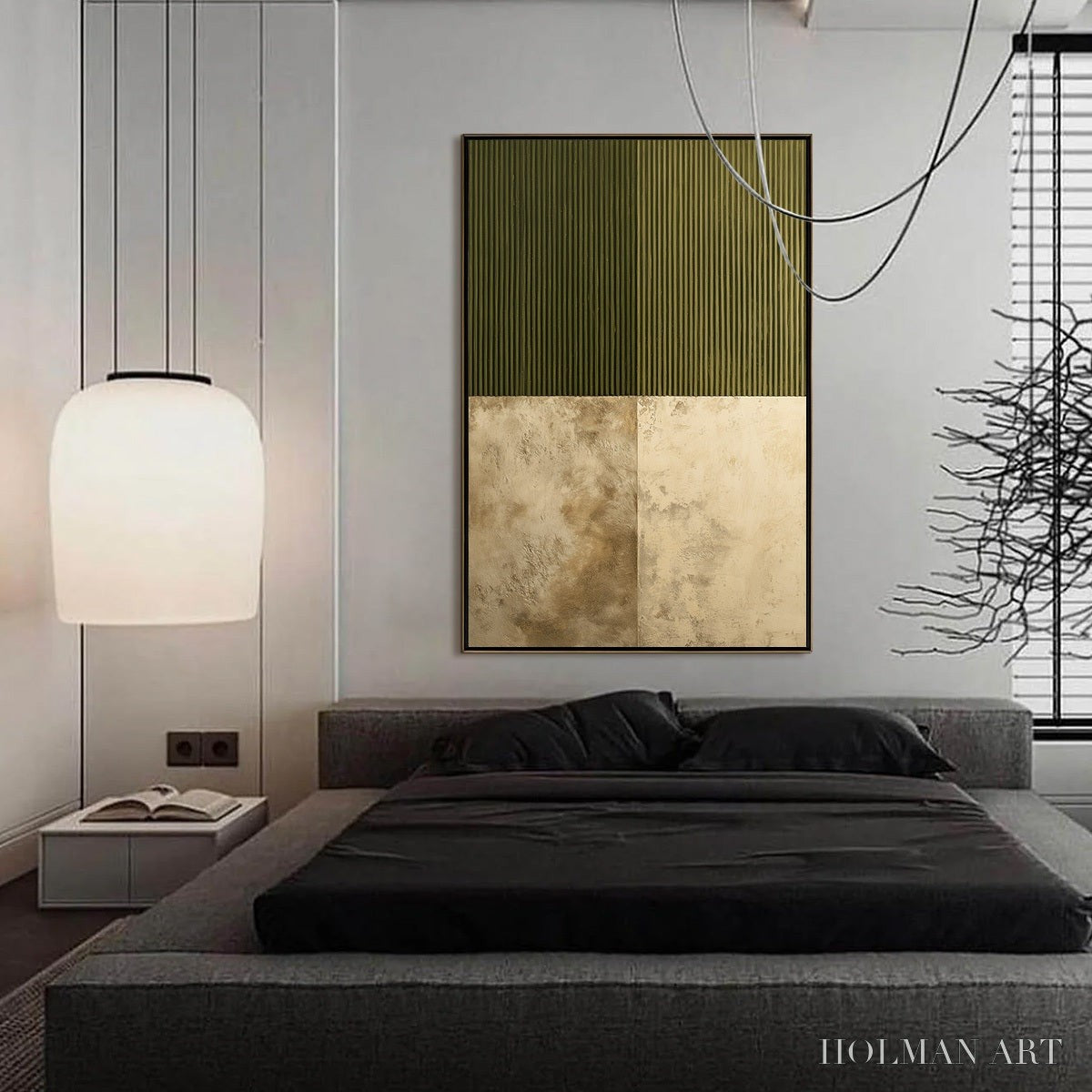 HOLMAN ART Earthen Rhythm – Textured Minimalist Abstract Painting in Green and Beige - image 4