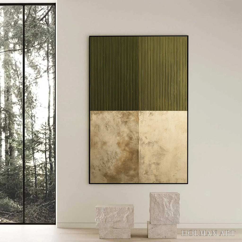 HOLMAN ART Earthen Rhythm – Textured Minimalist Abstract Painting in Green and Beige - image 6