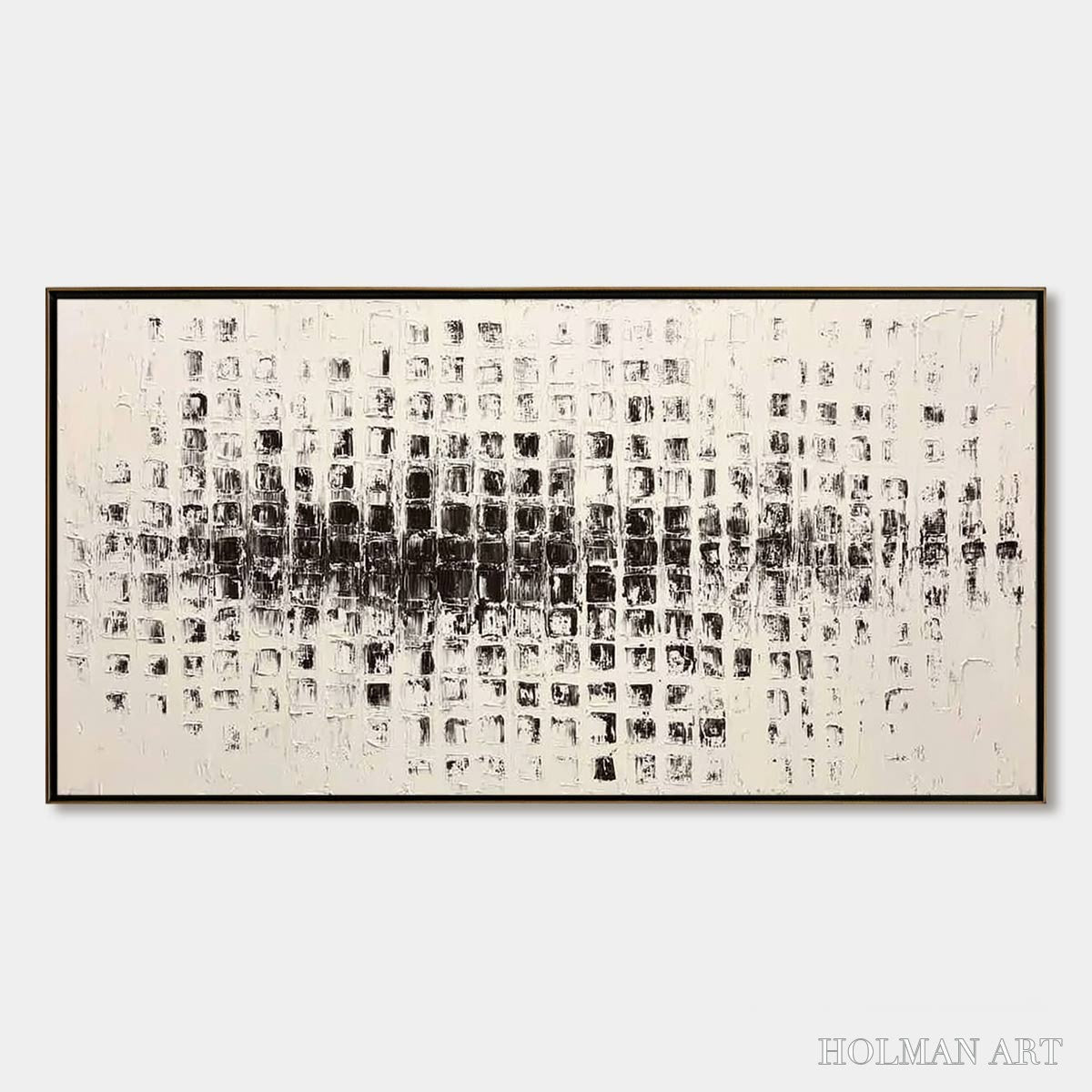 HOLMAN ART Static Rhythm – Textured Black and White Minimalist Abstract Painting - image 1