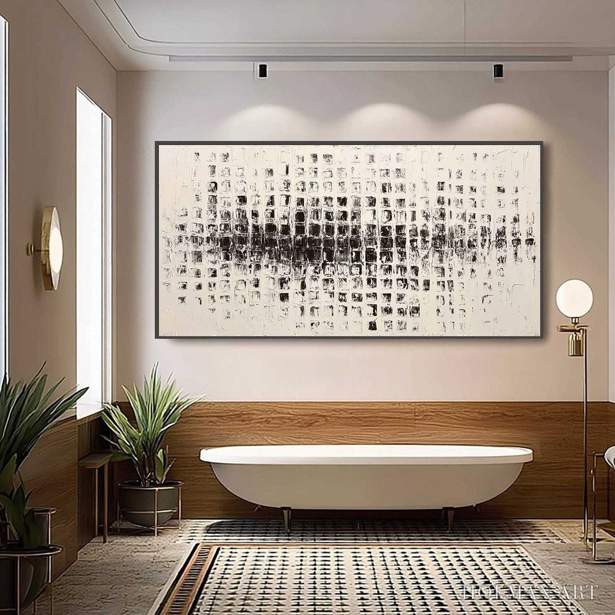 HOLMAN ART Static Rhythm – Textured Black and White Minimalist Abstract Painting - image 2