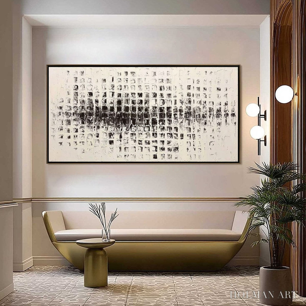 HOLMAN ART Static Rhythm – Textured Black and White Minimalist Abstract Painting - image 4