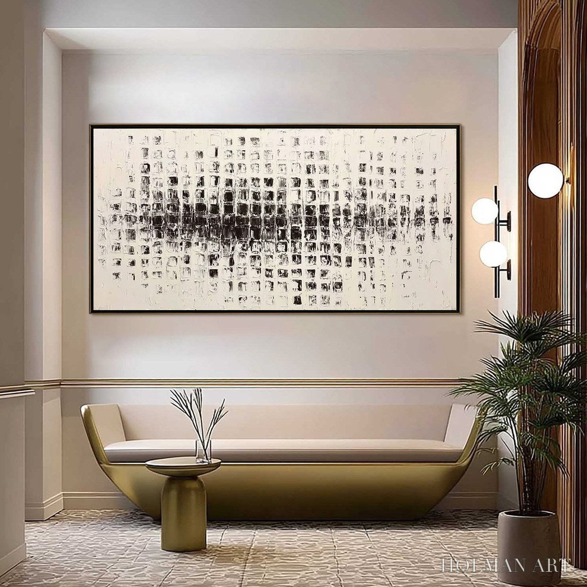 HOLMAN ART Static Rhythm – Textured Black and White Minimalist Abstract Painting - image 4