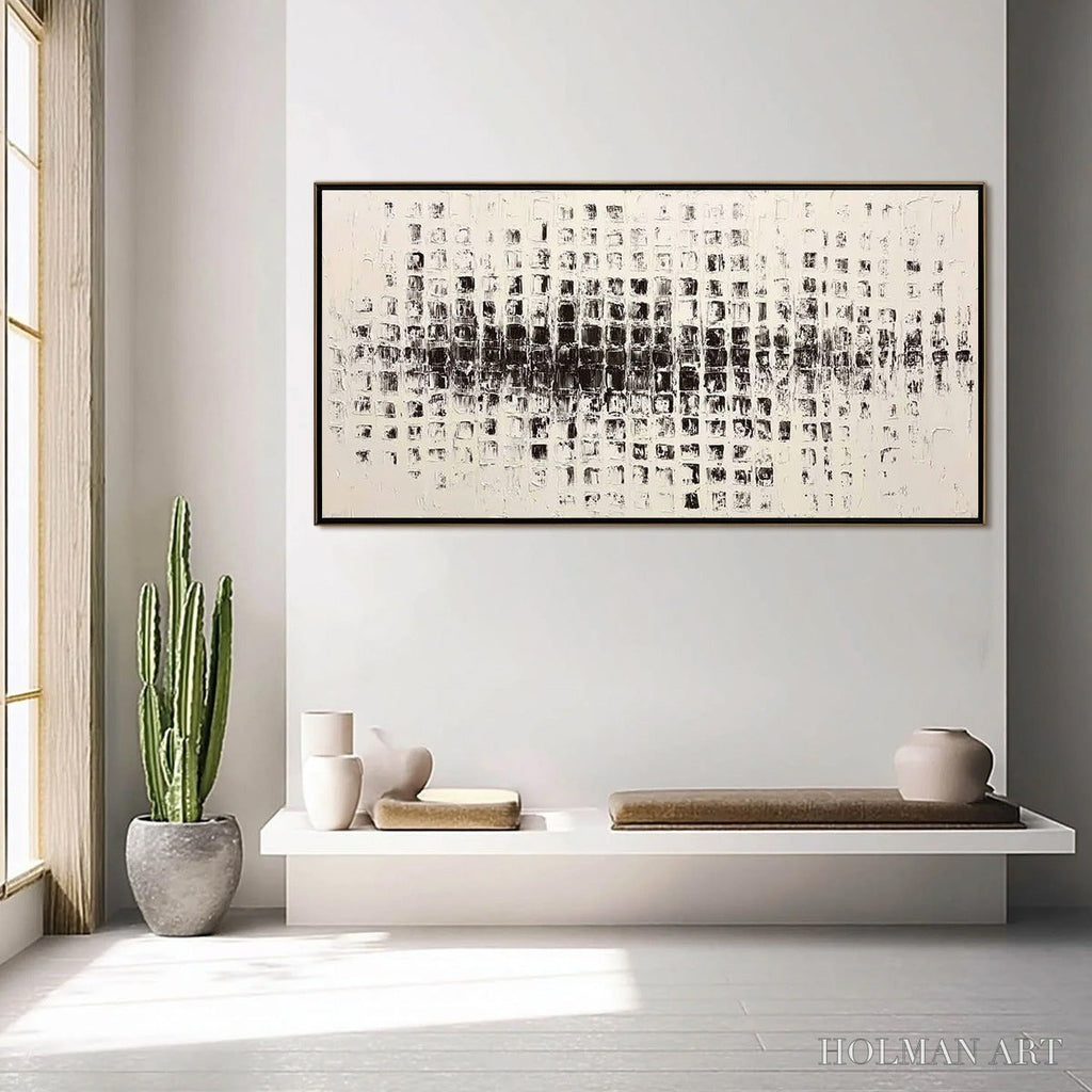 HOLMAN ART Static Rhythm – Textured Black and White Minimalist Abstract Painting - image 6
